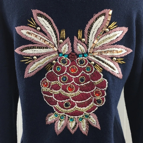 Asos‎ Revive Navy Cardigan Sweater Womens 6 Rhinestone Embroidered Embellished - Picture 1 of 13